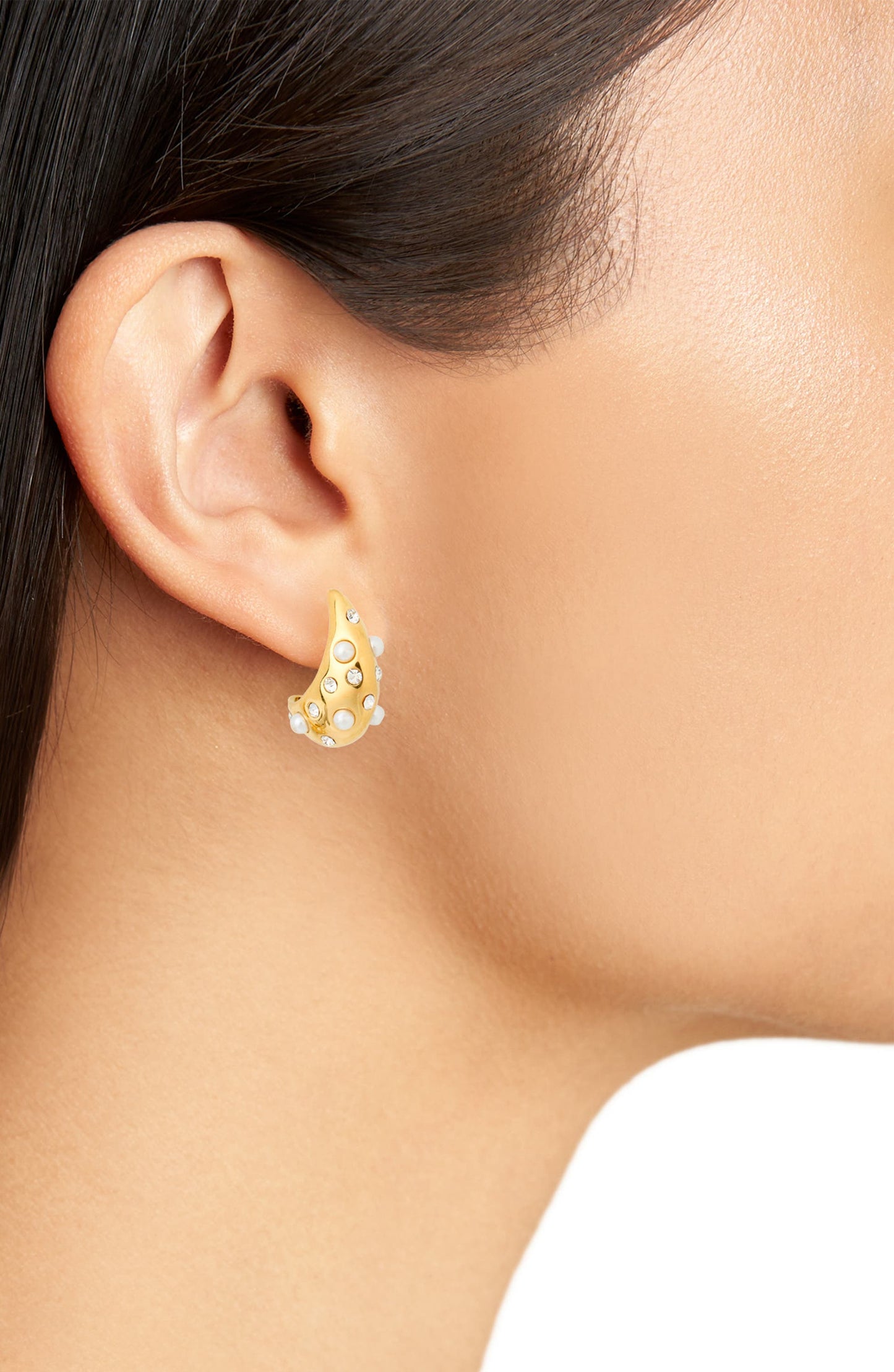 Pearl Crystal Droplet Earrings-1