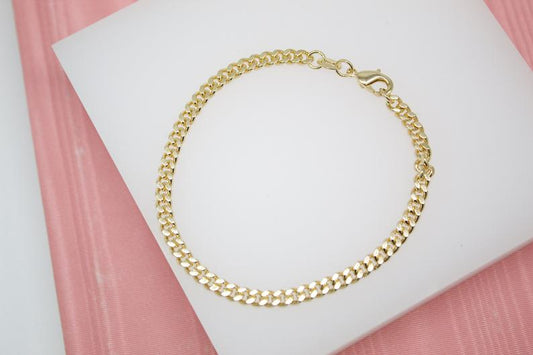 18K Gold Filled Cuban Link 4mm Chain Bracelet (I281)