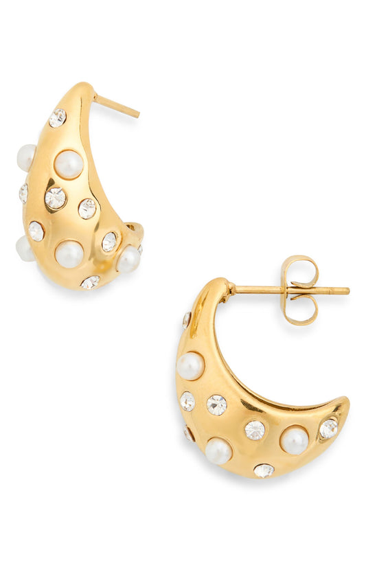 Pearl Crystal Droplet Earrings-0