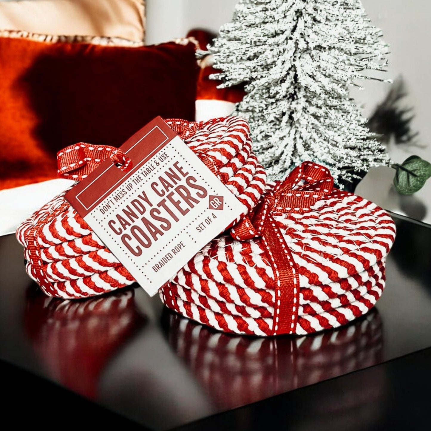 Candy Cane Coaster 4pk-0